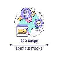 SEO usage concept icon. Digital promotion content optimization. Marketing trend abstract idea thin line illustration. Isolated outline drawing. Editable stroke. Arial, Myriad Pro-Bold fonts used vector