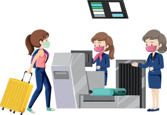 A passenger at check-in counter with service staffs