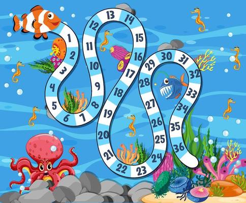 Snake and ladders game template with underwater theme