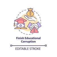 Finish educational corruption concept icon. Systemic bribery in education abstract idea thin line illustration. Cheating on entrance examination. Vector isolated outline color drawing. Editable stroke