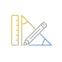 Geometry gradient linear vector icon. Pencil and ruler. Geometrical problem solving. Measurement sides of triangle. Thin line color symbol. Modern style pictogram. Vector isolated outline drawing