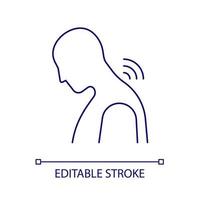 Neck pain RGB color icon. Incorrect posture leads to neck strain and ache. Injury and trauma. Spine joints inflammation. Isolated vector illustration. Simple filled line drawing. Editable stroke