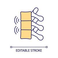 icono de color rgb de dolor de columna. dolor de espalda. columna espinal. trastorno de la columna vertebral osteoartritis. enfermedad articular y ósea. cuidado de la salud. ilustración vectorial aislada. dibujo de línea rellena simple. trazo editable vector