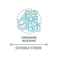 Hardware blocking blue concept icon. Restriction to use computer. Work software safety. Employee monitoring abstract idea thin line illustration. Vector isolated outline color drawing. Editable stroke