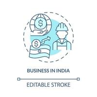 negocio en la india icono de concepto turquesa. mano de obra calificada idea abstracta ilustración de línea delgada. economía estable. dibujo de contorno aislado. trazo editable. roboto-medium, innumerables fuentes pro-bold utilizadas vector