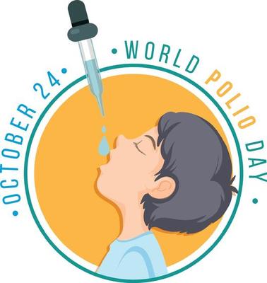 World Polio Day banner with a boy receiving oral polio vaccine