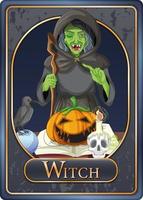 Scary witch character game card template vector