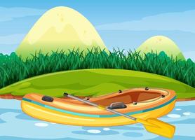 bote inflable con remo en el paisaje natural vector