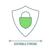 Protection RGB color icon. Protective shield. Closed lock. Cybersecurity. Internet security. Isolated vector illustration. Simple filled line drawing. Editable stroke. Arial font used