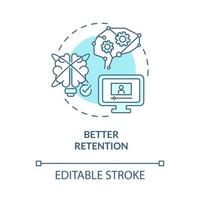 Better retention turquoise concept icon. Advantages of electronic learning abstract idea thin line illustration. Isolated outline drawing. Editable stroke. Roboto-Medium, Myriad Pro-Bold fonts used vector