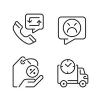 Customer help pixel perfect linear icons set. Electronic commerce service. Customer negative review. Customizable thin line symbols. Isolated vector outline illustrations. Editable stroke