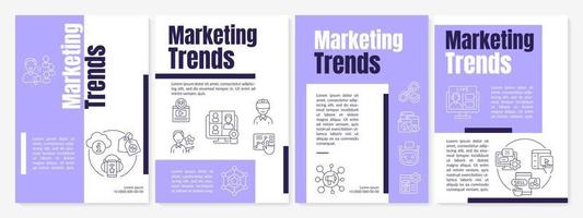 Trends of marketing purple brochure template. Advertise campaign. Leaflet design with linear icons. 4 vector layouts for presentation, annual reports. Anton-Regular, Lato-Regular fonts used