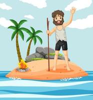 A man on deserted island isolated vector