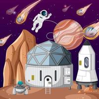 Outer space planet with an astronaut and comets vector