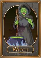 Scary witch character game card template vector