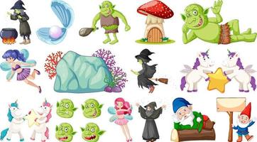 Set of fantasy fairy tale characters and elements vector