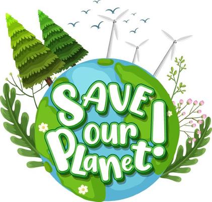 Save our planet logo on earth globe with nature trees