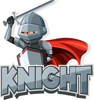 Knight font logo with a medieval knight in cartoon style vector