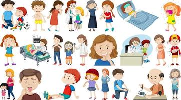 Set of sick people with different symptoms vector