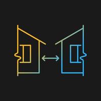 Minimum distance between buildings gradient vector icon for dark theme. Regulation for dwellings. Apartment houses. Thin line color symbol. Modern style pictogram. Vector isolated outline drawing