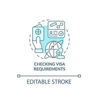 Checking visa requirements blue concept icon. Things to consider when moving abstract idea thin line illustration. Permit for living abroad. Vector isolated outline color drawing. Editable stroke