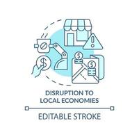 Disruption to local economies blue concept icon. Automation disadvantages abstract idea thin line illustration. Isolated outline drawing. Editable stroke. Roboto-Medium, Myriad Pro-Bold fonts used vector