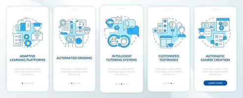Automation of education blue onboarding mobile app screen set. AI walkthrough 5 steps graphic instructions pages with linear concepts. UI, UX, GUI template. Myriad Pro-Bold, Regular fonts used vector