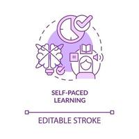 Self paced learning purple concept icon. Own time and schedule. Elearning abstract idea thin line illustration. Isolated outline drawing. Editable stroke. Roboto-Medium, Myriad Pro-Bold fonts used vector