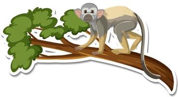 A sticker template of monkey cartoon character on tree branch vector