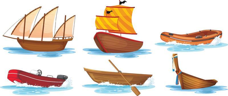 Set of different kinds of boats and ships isolated