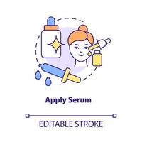 Apply serum concept icon. Skincare routine product. Everyday beauty procedure abstract idea thin line illustration. Isolated outline drawing. Editable stroke. Roboto-Medium, Myriad Pro-Bold fonts used vector