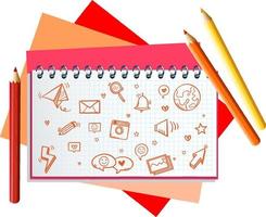 Hand drawn doodle icons on notebook page vector