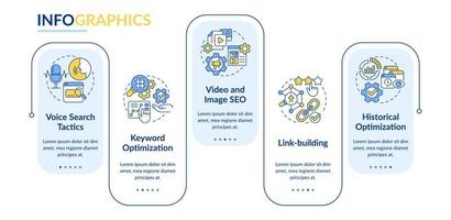 Trends of SEO marketing rectangle infographic template. Search engine. Data visualization with 5 steps. Process timeline info chart. Workflow layout with line icons. Lato-Bold, Regular fonts used vector