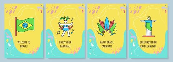 Brazil greeting card with color icon element set. Sending love from abroad. Postcard vector design. Decorative flyer with creative illustration. Notecard with congratulatory message on yellow