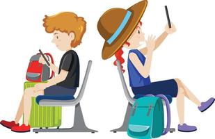 Passengers sitting in seat with their luggages vector