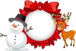 Empty banner in Christmas theme with snowman and reindeer vector