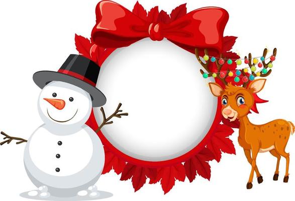 Empty banner in Christmas theme with snowman and reindeer