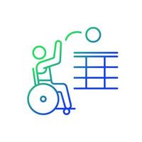 Wheelchair volleyball gradient linear vector icon. Sitting athletes competition. Ball game for team contest. Thin line color symbol. Modern style pictogram. Vector isolated outline drawing