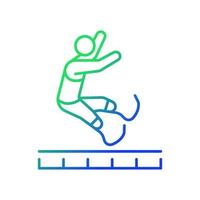 icono de vector lineal de gradiente de salto largo. salto para el deporte de distancia. salto horizontal deportista con prótesis. símbolo de color de línea delgada. pictograma de estilo moderno. dibujo de contorno aislado vectorial