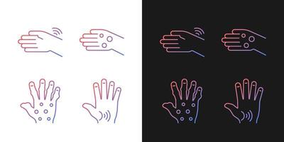 Arthritis in hands gradient icons set for dark and light mode. Wrists rheumatism. Osteoarthritis. Thin line contour symbols bundle. Isolated vector outline illustrations collection on black and white