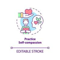 Practice self compassion concept icon. Happiness mindset strategy abstract idea thin line illustration. Be kind and understanding to yourself. Vector isolated outline color drawing. Editable stroke