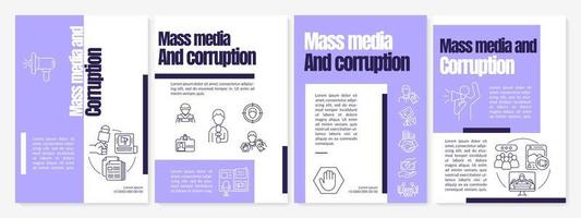 Corrupted mass media brochure template. Government accountability. Flyer, booklet, leaflet print, cover design with linear icons. Vector layouts for presentation, annual reports, advertisement pages