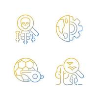 Variety of school subjects gradient linear vector icons set. Physical classes in educational institutions. Thin line contour symbols bundle. Isolated outline illustrations collection