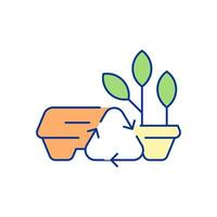 Plants in pots RGB color icon. Upcycling sign. Reduction in enviromental pollution. Usage of secondary materials in products creation. Isolated vector illustration. Simple filled line drawing