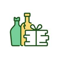 Bottles and waste paper RGB color icon. Collection and recycling of garbage. Waste recycling center. Trash sorting process. Isolated vector illustration. Simple filled line drawing