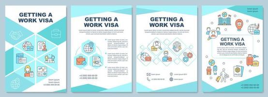 Getting work visa brochure template. Permit for employment abroad. Flyer, booklet, leaflet print, cover design with linear icons. Vector layouts for presentation, annual reports, advertisement pages