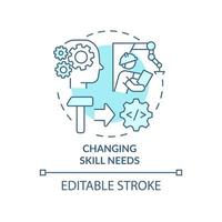 Changing skill needs blue concept icon. Automation disadvantages abstract idea thin line illustration. Isolated outline drawing. Editable stroke. Roboto-Medium, Myriad Pro-Bold fonts used vector