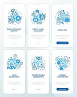 Automation systems blue onboarding mobile app screen set. Hightech walkthrough 3 steps graphic instructions pages with linear concepts. UI, UX, GUI template. Myriad Pro-Bold, Regular fonts used vector