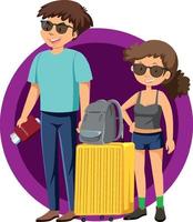 pareja feliz con pasaporte y equipaje vector