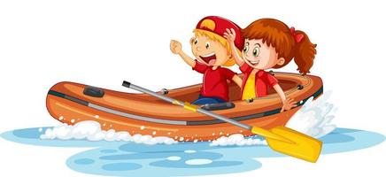 Couple kids on a inflatable boat vector